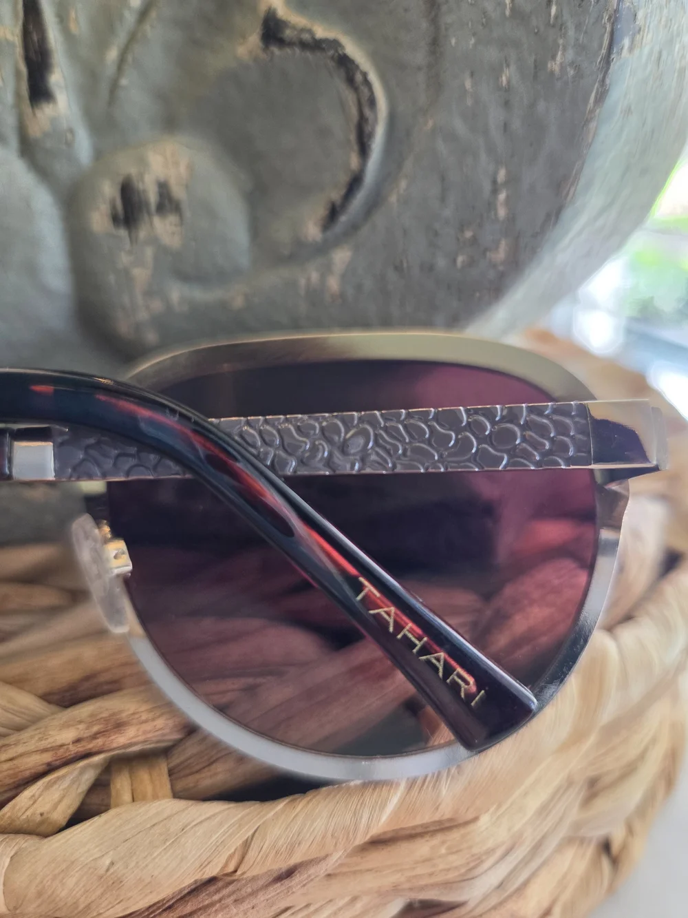 Women's Tahari Brown Frame Sunglasses with Gradient Lenses and Gold Accents
